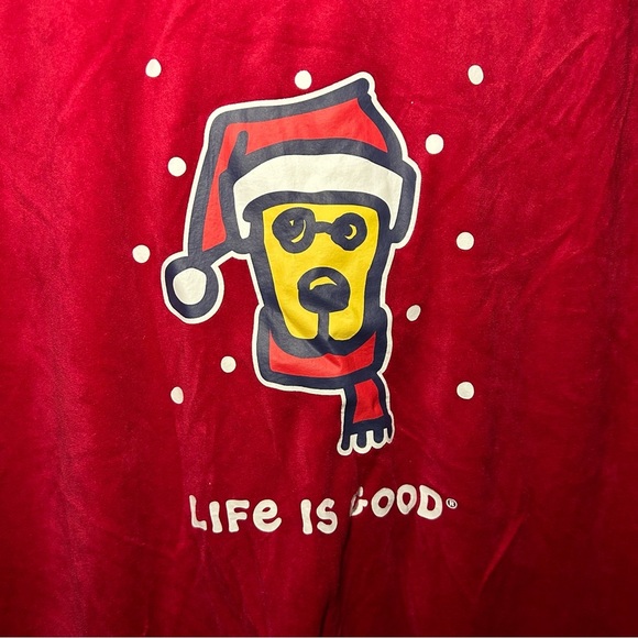 Life is Good Sleep Red Santa Dog Print Pajama Sweater Size Large - Picture 3 of 9